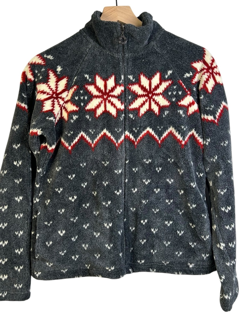 BARRAGE COLLECTION VTG Y2K Nordic Snowflake Full Zip Fleece Women M Ski Cozy